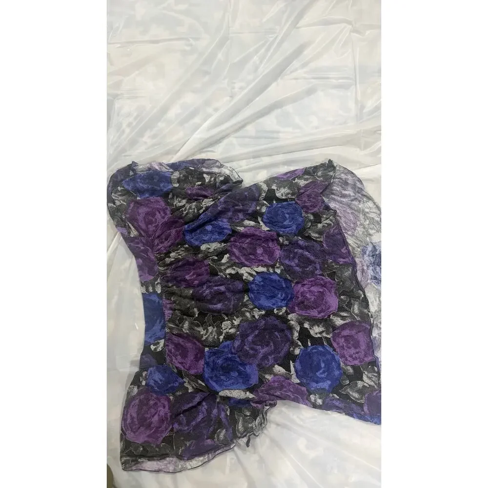 Vintage Michael Kors Floral Flare Sleeve Top Sze L Purple Roses